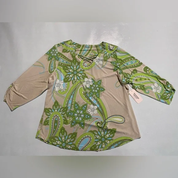 NEW Plus Size 1X Allison Daley Embellish Paisley 3/4 Sleeve Crisscross Top $69 - Picture 2 of 11